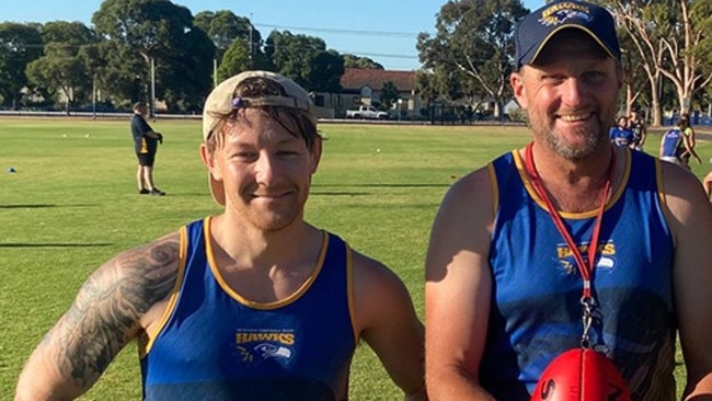 Mitcham's Nick Collins (left). Picture: Mitcham Football Club