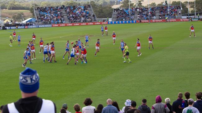 Gather Round action between Brisbane and North Melbourne at The Summit Sport and Recreation Complex this year. Picture: Brett Hartwig