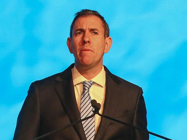 BRISBANE, AUSTRALIA - NewsWire Photos - JULY 9, 2024:Treasurer Jim Chalmers delivers the keynote address to Australia-US two-day forum in Brisbane on the future of banking in Pacific countries. Picture: NewsWire / Glenn Campbell