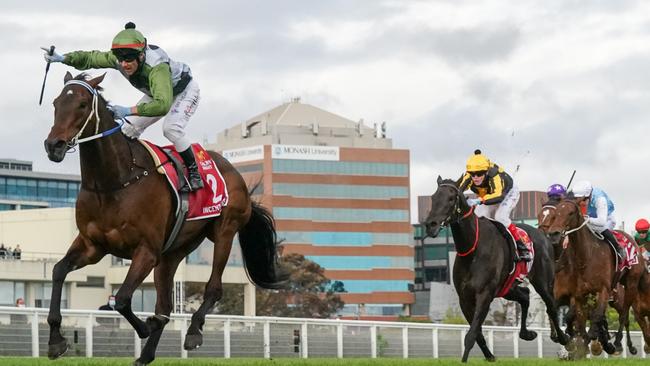 Incentivise ridden by Brett Prebble wins the Caulfield Cup. Picture: Getty Images