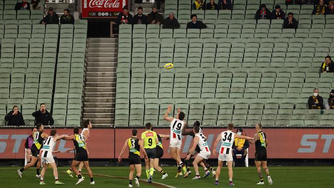 A greatly restricted crowd at the MCG for the Richmond v St Kilda game on Friday night. Picture: Michael Klein