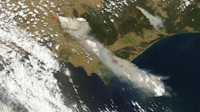 An image from NASA of the Churchill fire during Black Saturday in 2009. Picture: NASA/AP.