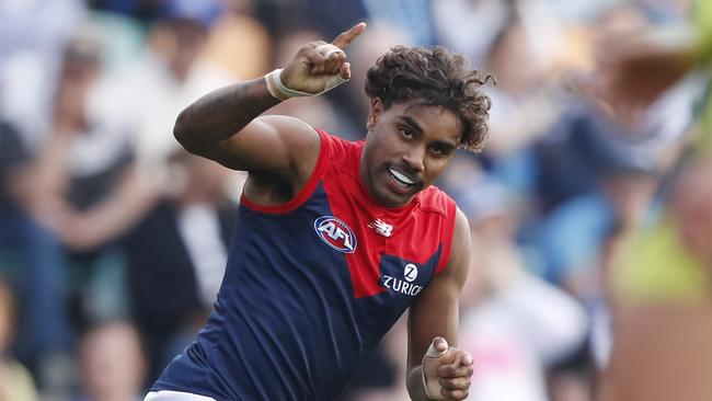 Kysaiah Pickett of the Demons celebrating a goal. Picture: Dylan Burns/AFL Photos/Picture: Getty Images