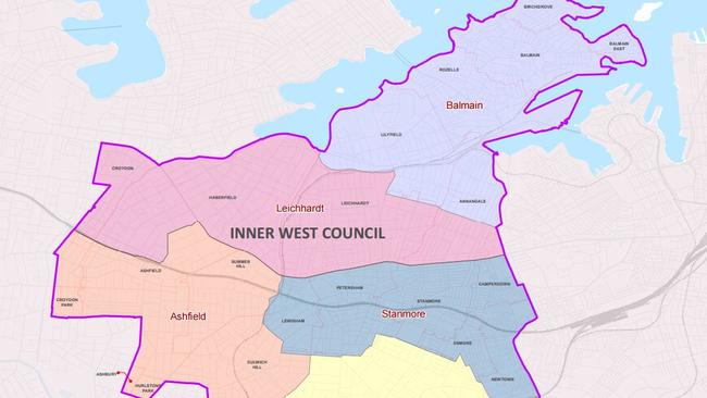 The Inner West Council’s wards, above and below, — Balmain, Leichhardt, Stanmore, Ashfield and Marrickville (not pictured).