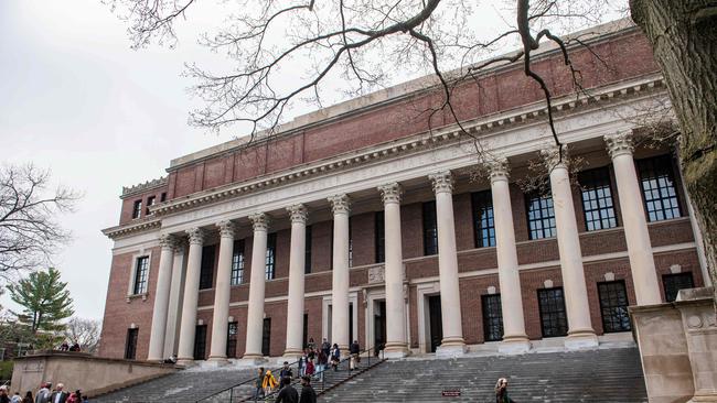 People enter and exit the Harry Elkins Widener Memorial Library on the Harvard University campus in Cambridge, Massachusetts. Picture: AFP.