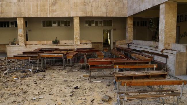 One of the hundreds of shelled and empty schools throughout Aleppo, Syria. Picture: Matthew VanDyke / Aletheia Films