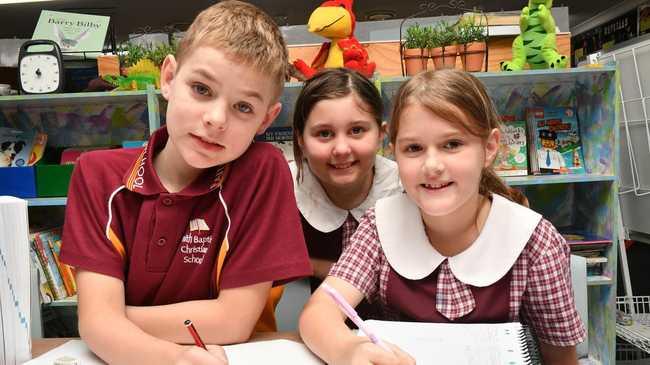 RESOURCED: Brady Clarke, Millie Sharp and Rosie Hoskins from Faith Baptist School. The school has a low student to teacher ratio.