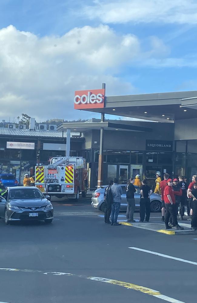 Coles Kingston Plaza evacuated because of a fire. Picture: Lachlan Maclean