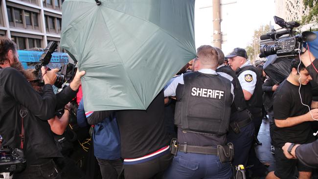 Hayne supporters clashed with the media out the front of Newcastle Court after he was sentenced. Picture: NCA NewsWire / Peter Lorimer.