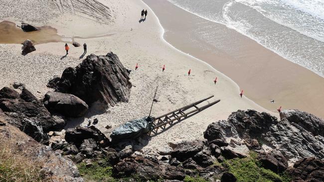 Props and staging being put into place on North Burleigh headland for weekend filming of "The Bluff". Picture Glenn Hampson