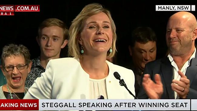 Independent Zali Steggall wins the seat of Warringah. Picture: SKY