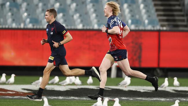 Clayton Oliver trains after the Demons’ round 13 win against Collingwood. Picture: Michael Klein.