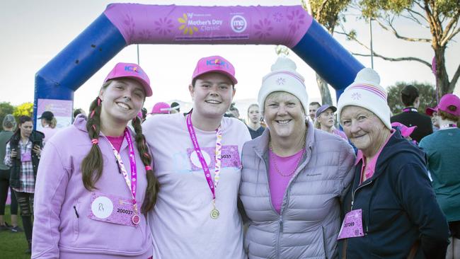 Mother's Day Classic run and walk at Bellerive, Kate Draeger, Chloe Adams, Angela Adams and Carlene Monk. Picture: Chris Kidd