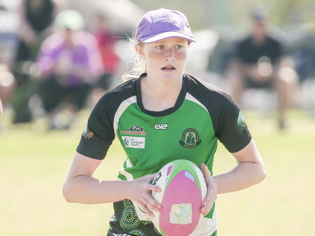 Moreton Bay College V Ferny Grove State High at the 2024 Gold Coast Titans All Schools Touch Football Picture: Glenn Campbell