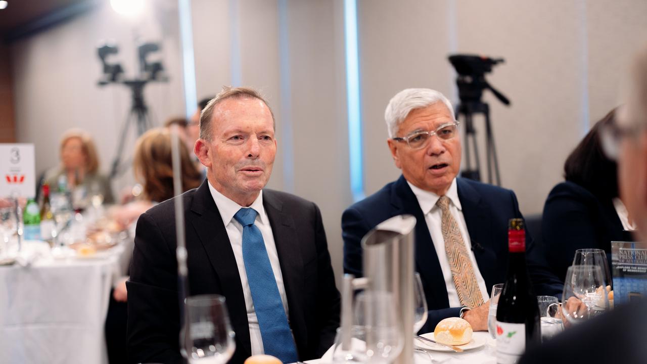 Former prime minister Tony Abbott was heard cheering on Mr Mundine during his speech. Picture: NCA NewsWire.