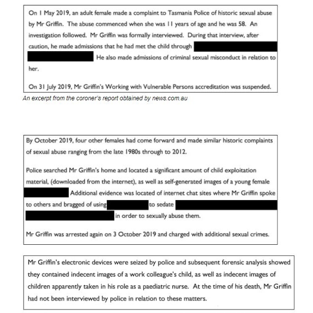 An excerpt from Jame’s Griffin’s coroner’s report obtained by news.com.au.