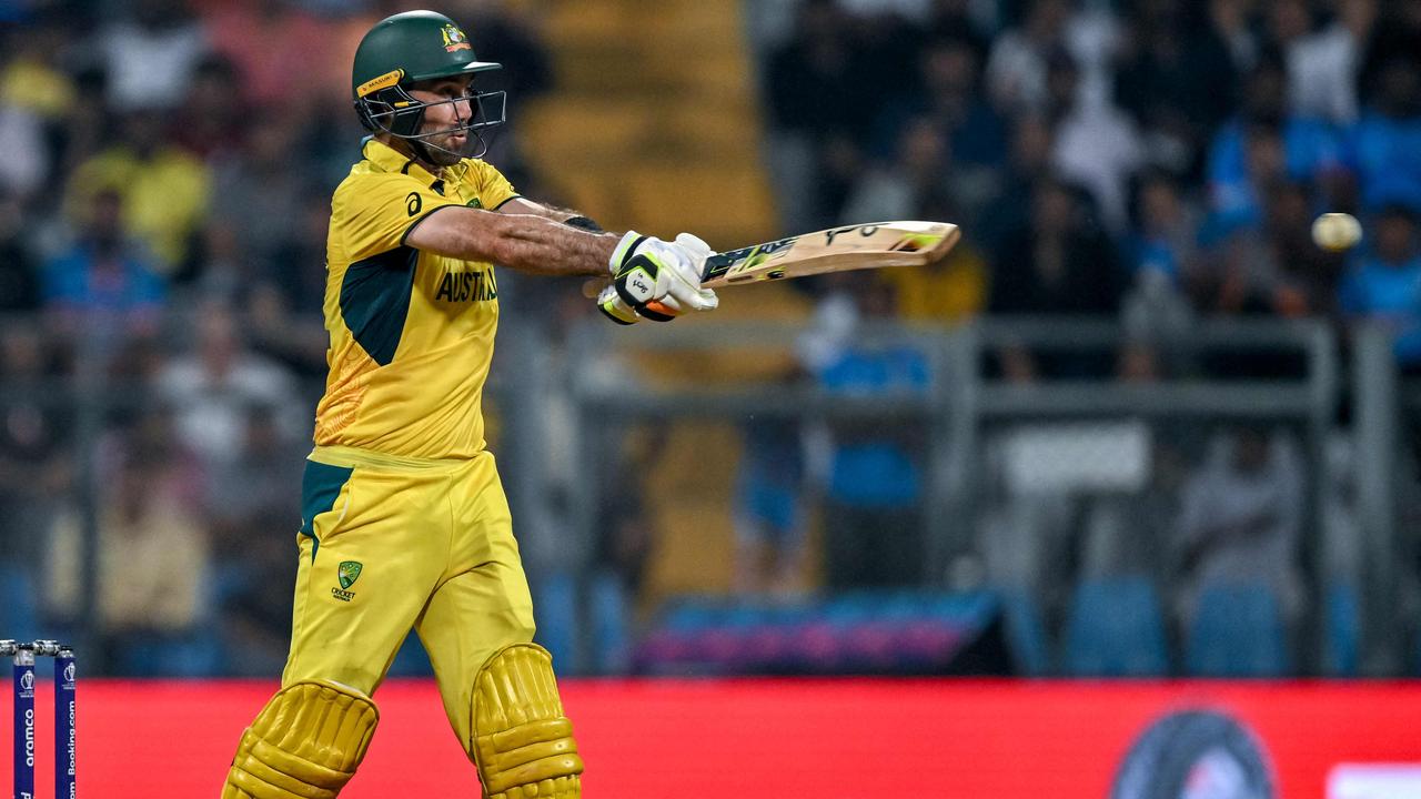 Glenn Maxwell smashes a ball to the boundary. Picture: AFP