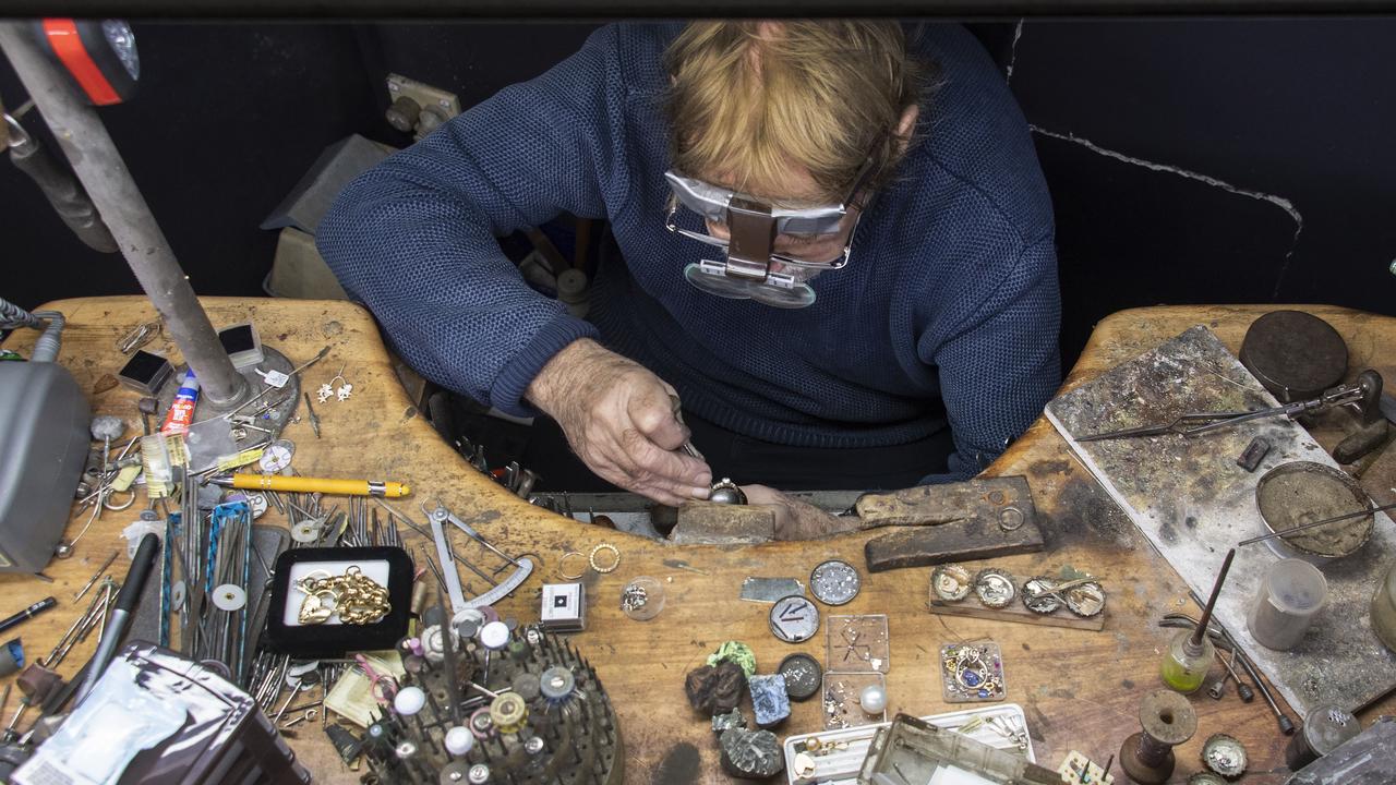 Master jeweller Graham Chibnall has been operating his boutique jewellery business since 1979. With a grin Graham says that business is brisk and the Covid outbreak is ‘going to save me’&#147; as much of his competition have not been able to remain open during the pandemic. Picture: Brian Cassey