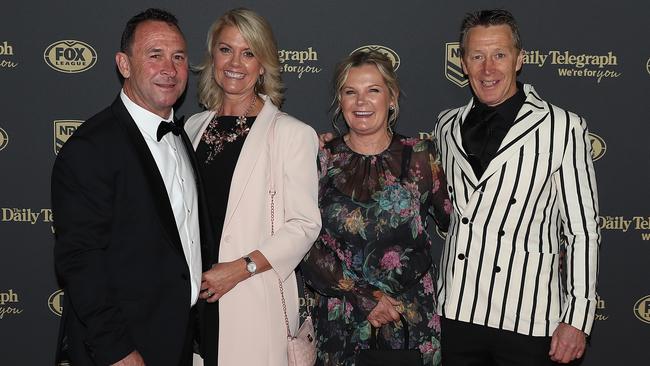 Ricky and Kaylie Stuart, and Craig and Wendy Bellamy during the 2019 Dally M Awards at the Hordern Pavilion, Sydney. Picture: Brett Costello