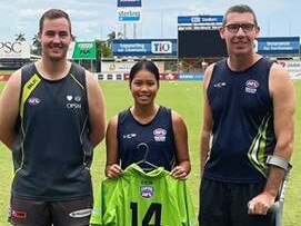 Young female umpire Lumyai Eager will make her NTFL Premier League debut in the Tiwi v Palmerston Round 18 clash at TIO Stadium on Saturday. Picture: AFLNT Media