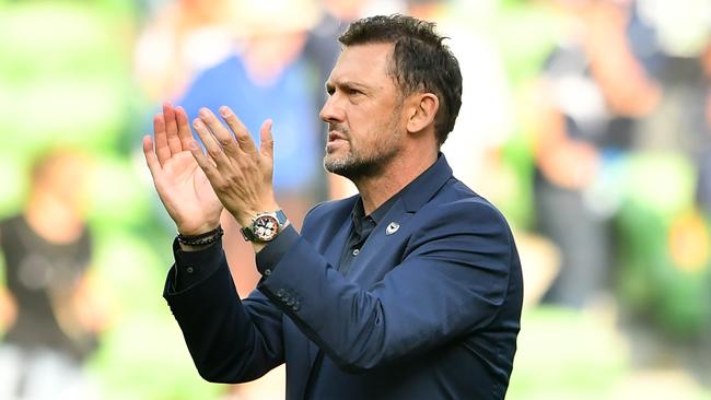 MELBOURNE, AUSTRALIA - MARCH 31: Melbourne Victory head coach Tony Popovic celebrates winning the A-League Men round 22 match between Melbourne Victory and Perth Glory at AAMI Park, on March 31, 2024, in Melbourne, Australia. (Photo by Josh Chadwick/Getty Images)