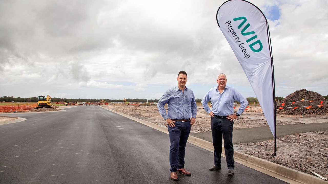 MILESTONE: AVID Property Group&#39;s Anthony Demiris and general manager Bruce Harper on site at Palmview. Picture: Gary Mills