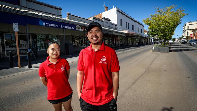 Cindy Doan and brother Jason outside their family Vietnamese restaurant at Katanning, in Western Australia. Picture: Colin Murty