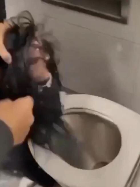 In one of the clips, a young girl is shown having her head forced into a toilet.