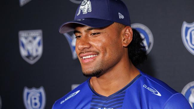 THE DAILY TELEGRAPH, DECEMBER 13, 2023NRL star Stephen Crichton fronts the media in his Bulldogs jersey after a high profile move from Penrith Panthers. future Picture: David Swift