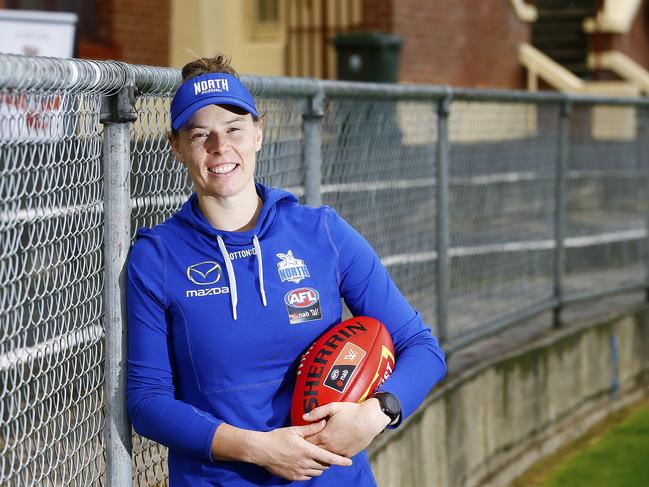 AFLW North Melbourne team member, Britt Gibson is pictured at North Hobart Oval during a clinic. Picture: MATT THOMPSON