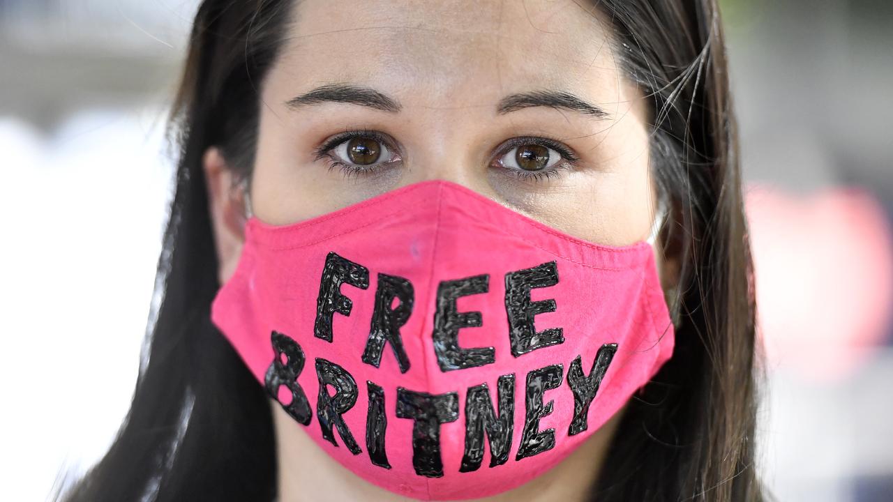 A fan protests outside a courthouse for Britney’s latest conservatorship hearing this week. Picture: Frazer Harrison/Getty Images