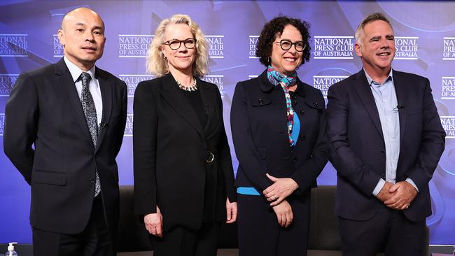 Wang Xining, left, Laura Tingle, Jane Golley and Michael Smith at the National Press Club in Canberra on Wednesday. Picture: Gary Ramage