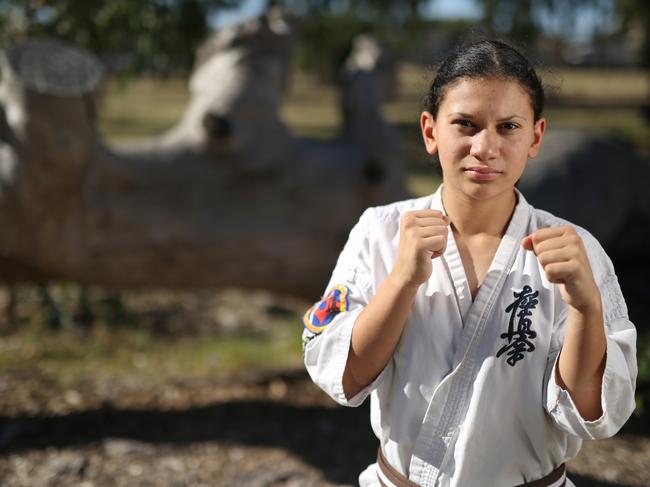 February 27, Sabah Sultan, 15, has won third place for Australia at the junior karate World Cup in Japan. Picture: Stuart Milligan