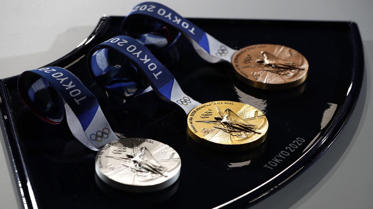 Metals were recycled from old electronic items donated by the people of Japan to make the Olympic medals for the Tokyo Games. Picture: Getty Images