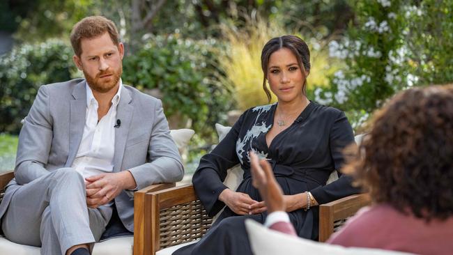 Prince Harry and Meghan are interviewed by Oprah in March last year. Picture: File