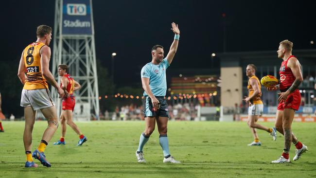 AFL footy being played at TIO Stadium in Darwin. (Photo by Michael Willson/AFL Photos via Getty Images)