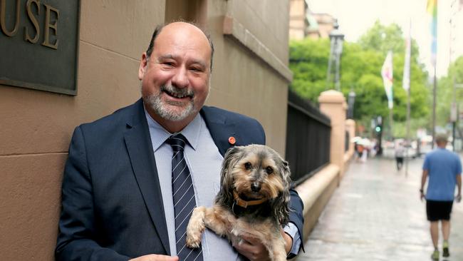 Animal Justice Party MLC Mark Pearson and his dog Molly.