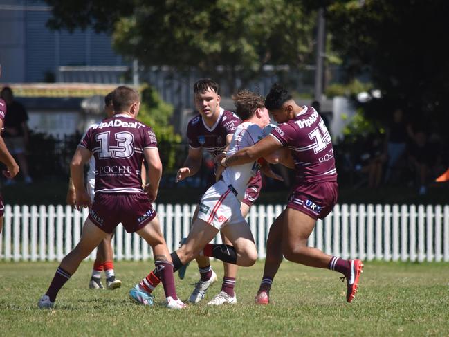 Rene Bagon hits Jesse Williams in the SG Ball Cup. Picture: Sean Teuma/NewsLocal