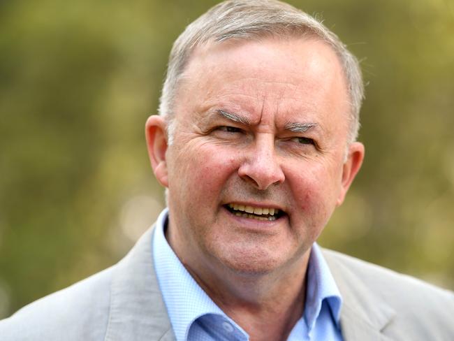 Australian Opposition Leader Anthony Albanese speaks to the media during a doorstop at Captain Burke Park in Brisbane, Tuesday, December 10, 2019. (AAP Image/Albert Perez) NO ARCHIVING