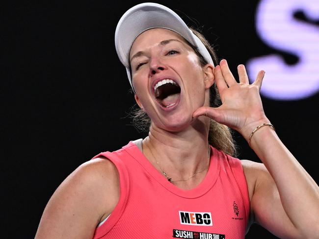 USA's Danielle Collins celebrates victory over Australia's Destanee Aiava. Picture: AFP