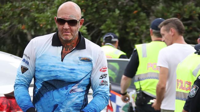 The alleged bikie moments after the routine traffic stop. Picture Glenn Hampson