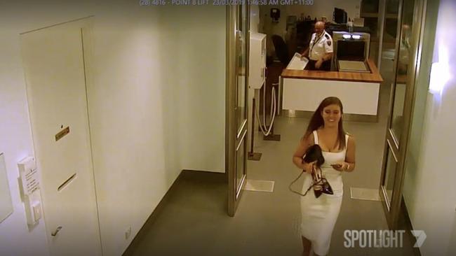 Brittany Higgins on CCTV entering Parliament House on the night she alleges she was raped. Picture: Seven Picture – Seven News Spotlight