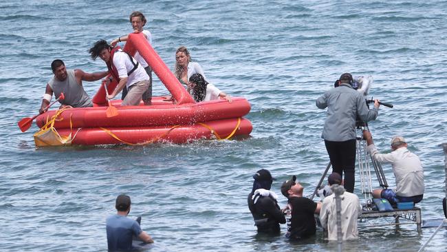 Filming at Queens Beach at Scarborough for thriller Great White. Photo: Peter Wallis