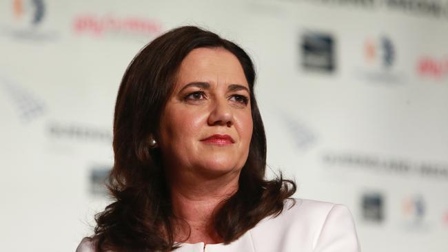 Queensland Premier Annastacia Palaszczuk speaks at the Queensland Media Club on the last day of the election campaign. Picture: AAP Image/Claudia Baxter