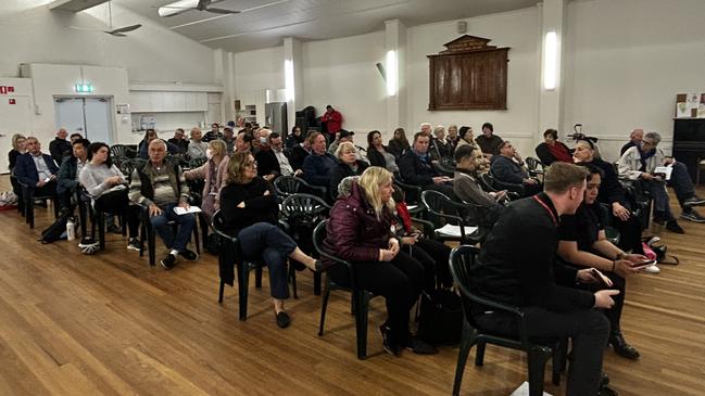 More than 60 residents at Rosary Primary School’s Jubilee Hall to rally against the 90m tower.