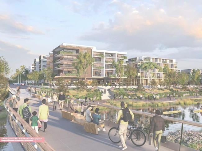 An artist's impression of the new Campsie riverfront, as Canterbury-Bankstown council plans to reshape Campsie around the Cooks River.