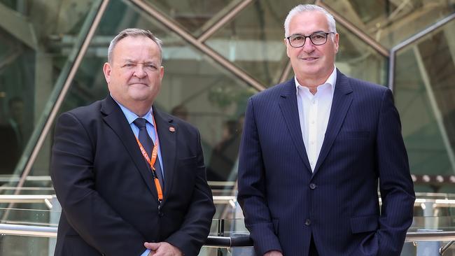 Myer CEO John King and incoming chairman Ari Mervis in Melbourne before the AGM. Picture: NCA NewsWire / Ian Currie