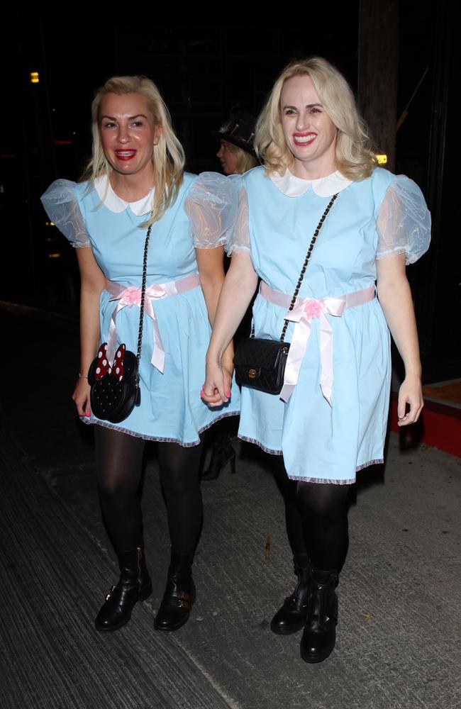 Couple co-ordination... Rebel Wilson and Ramona Agruma matched their Halloween looks. Picture: TPG / BACKGRID