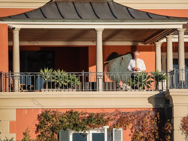 Malcolm Turnbull contemplates his leadership of the Liberal party on his Point Piper waterfront mansion. Picture: Craig Greenhill