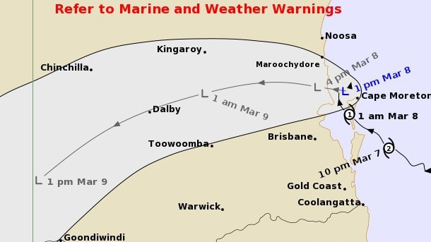 The Bureau of Meteorology's ex-cyclone track map issued just after 1.30pm.